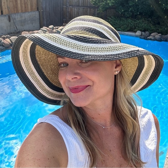 unbranded Accessories - Wide Brim Sun Hat Packable Outdoors Hiking Beach Vacation Straw Metallic Striped